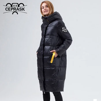 CEPRASK 2020 Nové Zimní péřová Bunda Ženy Bunda Vysoce Kvalitní Silné Bavlněné Módní Dlouhý Kontrastní Barevný Zimní Kabát Svrchních oděvů