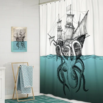 Chobotnice Sprchový Závěs pro Koupelny Námořních Bílá Blue Ocean umělecká Díla Tkaniny Záclony Nastavit Vodotěsné Mildproof Vana 72x72