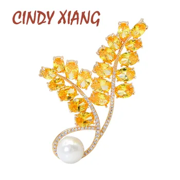 CINDY XIANG Multi-barevné Zirkony Leaf Brože Pro Ženy Módní Zářící Letní Pin Brož Měděné Šperky Vysoce Kvalitní Nový