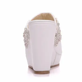 Crystal Queen Silver Drahokamu Peep Toe Platforma Klíny Sandály, Vysoké Podpatky Pantofle Plážové Sandály Pro Ženy, Svatební Boty