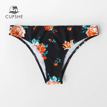 CUPSHE Černé Květinové Nízkým Pasem Bikini Bottom Ženy, Sexy Single Kalhotky Kalhotky 2021 Samostatné Koupání Spodní Plavky