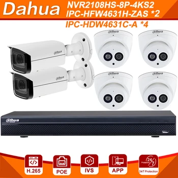 Dahua 6MP 8 + 6 Bezpečnostní CCTV Kamery Sada S NVR2108HS-8P-4KS2 IP Kamera IPC-HFW4631H-ZSA 6KS + IPC-HDBW4631C-DIY Kit