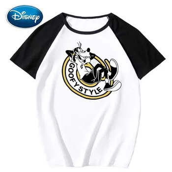 Disney Elegantní Módní Goofy Pes Kreslený Dopis Tisku Roztomilý Páry Unisex Ženy T-Shirt Tee Krátký Rukáv O-Neck Topy 10 Barev