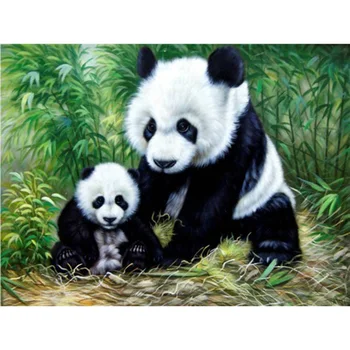 DIY Panda 5D Diamond Obraz Plný Kolo Vrtačka Green Bamboo Animal Cartoon Diamond Výšivky Cross Stitch Mozaika Drahokamu