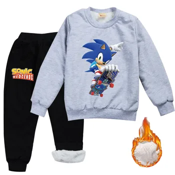 DLF 2020 Zimě Funny Sonic The Hedgehog Mikina Kalhoty 2ks Set Chlapci Dívky Oblečení Udržujte Teplé Fleece Sametové Dětské Tepláky