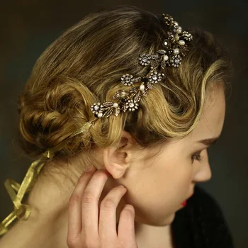 Doprava zdarma Grace a Klasické Camellia Květina Hairbands Svatební Vlasy Příslušenství Starožitné Zlaté Vlasy Révy vinné Dárky k Výročí