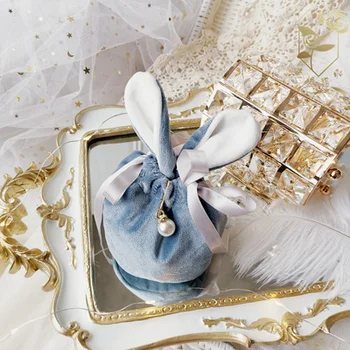 Doprava zdarma Svatební party laskavosti pro hosty, 50ks candy bag příze box přenosné látky nesoucí malé dárkové tašky králík samet