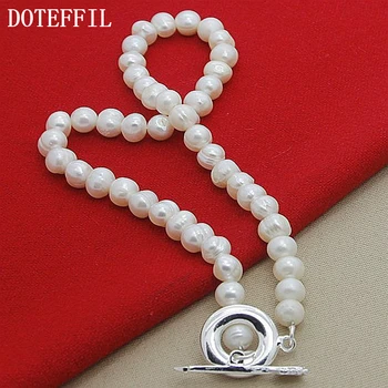 DOTEFFIL 8mm Přírodní Perlový Korálky Náhrdelník 925 Sterling Silver Šipky Pro Ženy, Svatební Zásnubní Módní Šperky