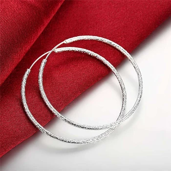 DOTEFFIL 925 Sterling Silver Křoviny Matné Kulatý Kruh 50 mm Velké Hoop Náušnice pro Ženy Evropské Módy Šperky Dárek Hot Prodej