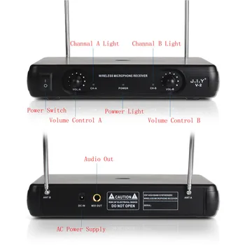 Dual Profesionální VHF Bezdrátový Mikrofonní Systém Bezdrátový Ruční Mikrofon, Přijímač, Mikrofon Karaoke s 2 Mikrofony