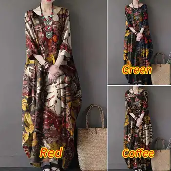 Dámské Podzimní Šaty 2021 ZANZEA Ležérní Dlouhý Rukáv Tištěné Vestidos Vintage Květinové Maxi Šaty, Ženy Volné šaty Plus Velikost