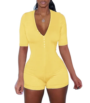 Dámské Sexy Hluboko V Krku Šaty jednobarevné Krátký Rukáv Jediné Breasted Bodycon Slim Dupačky noční Prádlo 2020 Nejnovější Trendy