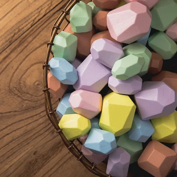 Děti Dřevěné Barevné Kamenné Jenga Stavební Blok Vzdělávací Hračka Kreativní Nordic Stylu Stohování Blok Hra Rainbow Stone Dř