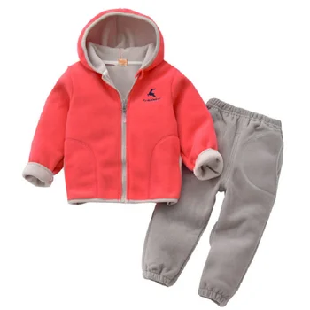 Dětský oblek Zimní bunda + Samet baby boy bunda s kapucí Kalhotový kostým 2-12 let stará dívka oblek/chlapec sportovní oblečení