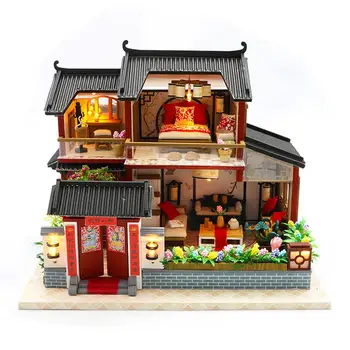Dřevěné Děti Miniaturní Domeček pro panenky, Hračky, Děti DIY Doll House Model Dítě Ruční Montáž Dřevěné Chatrči, Japonsko, Styl, Narozeniny, Dar, Hračka