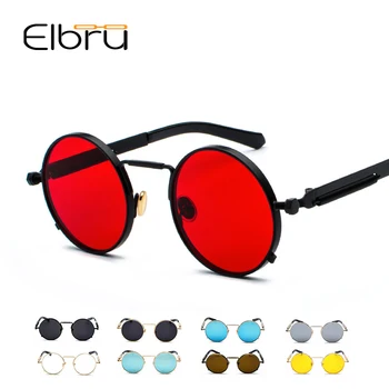 Elbru Retro Vintage sluneční Brýle Muži Jasné Červené Čočky Styl Steampunk Kulaté Sluneční Brýle, Ženy, Zlato, Stříbro Kovový Rám oculos UV400