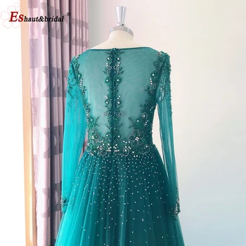 Elegantní Mořská panna Večerní Šaty pro Ženy 2020 Zelené Dlouhé Rukávy V Krku Luxusní Crystal Tuttle Plus Velikost Formální Party Šaty