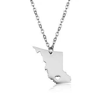 Elfin Nové 304 Z Nerezové Oceli, Britská Kolumbie Mapu Náhrdelník Vysoce Kvalitní Kanada Mapa Srdce Přívěsek Náhrdelník Ženy Šperky Mapě