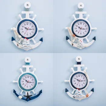 Evropská Nástěnné Hodiny Mořský Styl Hodiny Dřeva Visí Hodiny Čas pro Domácí Baby Ložnice Dekorace Navigační lodní kotva Design