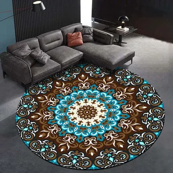 Evropský styl folk-vlastní Modré hnědé Mandala květiny Kulatý koberec v obýváku přizpůsobení Ložnice anti-slip mat plyšový koberec