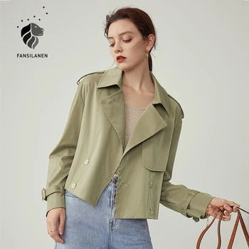 FANSILANEN Světlé ležérní zelené krátký trenčkot Ženy kabát podzim zimní kabát bunda Černá fena streetwear trenčkot