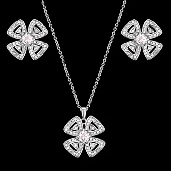 Fateama Jednoduchý přívěsek a Náušnice ženy šperky rostlin four leaf flower zirkon micro Vložka populární šperky Náhrdelník