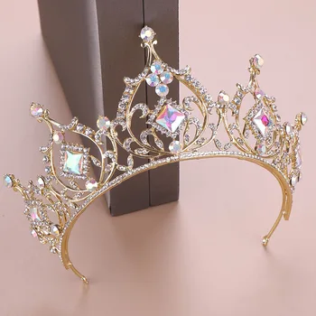 FORSEVEN Zlaté Barvy Čelenka Svatební Vlasy Šperky Crystal Korálky Čelenky Drahokamu Koruny Přílba Ženy, Svatební Vlasy Příslušenství JL