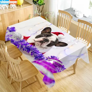 Francouzský Buldoček Ubrus Vánoční Pes Vzor v Pračce Tkaniny Zahustit Obdélníkový ubrus pro Svatbu