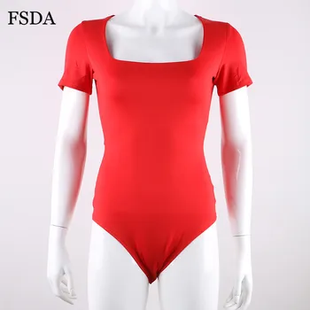 FSDA Krátký Rukáv Náměstí Límec Kombinézu Ženy Letní Bílá Černá Červená Sexy Streetwear Subjekt Top