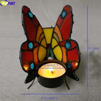 FUMAT svícen Motýl vitráž Vánoční Dárek Ložnice Noční Noční Světlo Lampy Svatební Dekorace Tealight Držáky
