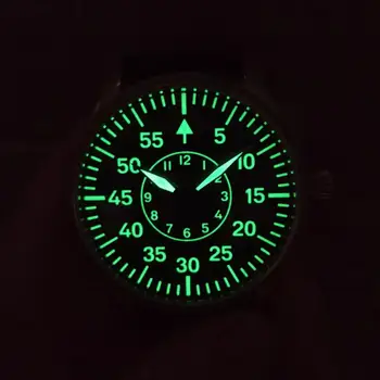 GEERVO Žádné logo pilot 44mm Ruční mechanické pánské Hodinky, Ne z druhé ruky C3 Super světelný Racek ST3600 pohyb G113