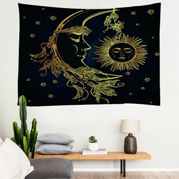 Gobelín Měsíc Slunce Psychedelic Witchcraft Dodávky Tarot Zavěšení Na Zeď Kolej Room Decor Art Estetický Bytový Textil Na Zakázku