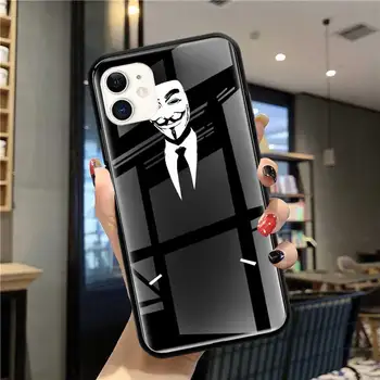 Hacker Anonymous Tvrzeného Skla Telefon Pouzdro pro iPhone 11 12 Pro Max 12Mini 6 6S 7 + 8+ Funda X XS XR SE roku 2020 Kryt Coque Bag