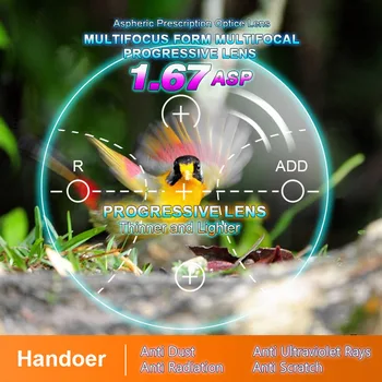 Handoer Index 1.67 Free-Form Digitální Progresivní Objektiv HMC EMI Asférické Anti-UV Předpis Multi-focal Optické Čočky,2ks