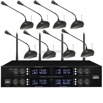 High-Class 400 Kanál UHF Nastavitelný Fequencies Bezdrátový Konferenční Mikrofon Systém 8 Desktop Mic 2U 19