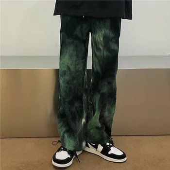 Hip Hop Tie Dye Kalhoty Pánské Módní Ležérní Retro Manšestrové Kalhoty Muži Streetwear korejské Volné Rovné Široké Nohy Kalhoty Pánské M-XL