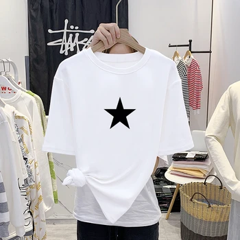 Hirsionsan 100 % Bavlna T Košile Ženy 2020 Nové Základní Letní Trička Korean Bílé Volné Trička Vintage Iny Soft Top Žena