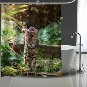 Hot Prodej Vlastní Leopard Cat Sprchové Závěsy DIY Koupelna Záclony v Pračce Polyester pro Vanu Art Dekor