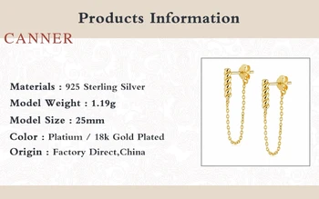 HRNEC Stohovatelný Lan Řetězové Kladkostroje Náušnice Pro Ženy S925 Mincovní Stříbro Piercing Stud Náušnice Jemné Šperky Pendientes