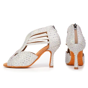 HROYL Nový Top Drahokamu Duté Latin taneční boty pro ženy, Tango pól taneční sál taneční boty vysoké podpatky 5-9cm měkké módní 2020