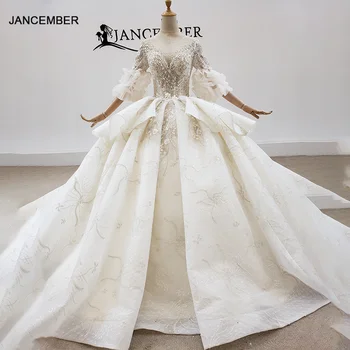 HTL1944 Luxusní Elegantní V-Neck Crystal Lištování Perly Svatební Šaty Roku 2020 Flitry plesové Šaty Krátký Rukáv