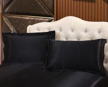 Jednobarevné Černé Barvy, Saténové Hedvábí Luxusní Super Povlečení pro Letní Peřinu Prostěradlo povlak na Polštář Domů Moderní King Size