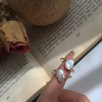 Jednoduché Přírodní sladkovodní perly, Kroužky, Nepravidelné Míč Osobnosti Geometrické Otevřené Prsteny pro Ženy, Dívky Party Šperky