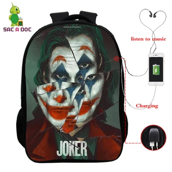 Joker Batoh 16 Palcový Vodotěsné Školní Tašky Usb Nabíjecí Muži Ženy Aktovka Tisk Joker Vysoké Školy Bagpack Mochila Feminina Homme