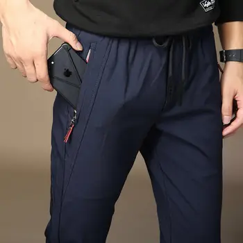 Kapsa Na Zip Tenké Letní Kalhoty Muži Prodyšný Ležérní Sportovní Kalhoty Tužka Office Business Kalhoty
