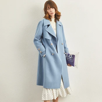 Kašmírové kabáty, ručně vyráběné 2020 jarní vlněný kabát dvojí tváří vlněné kabát podzim zima volné nad kolena dlouhé vlněné kabát