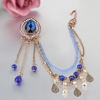 Kinel Indické Šperky Náušnice odkaz Čelenka Ženy Starožitné Zlaté Modrá Přírodní Kámen Střapcem Náušnice Vintage Svatební Doplňky