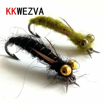 KKWEZVA 18pcs mokrý hmyz Fly rybářské návnady vyrobené z vážka larvy světlé měděného drátu materiál Nymfy, Pstruh Fly Rybářské Návnady