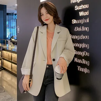 Korean volné oversize Split Rukáv sako pro ženy Bavlna kanceláře nosit Formální Oblek Bundy plus velikosti Ženy Ležérní Kabáty S0061