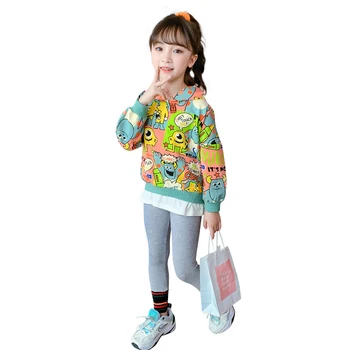 Krásné 2020 Podzim Bavlna Karikatura Děti Oblek Dívky korejská 12 Rok s Kapucí Tepláková souprava Dvou Kusu Oblek Díkůvzdání Oblečení